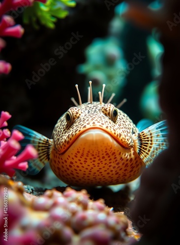 an image of a fish with a very long nose and a very long nose, there is a fish that is looking at the camera in the water photo