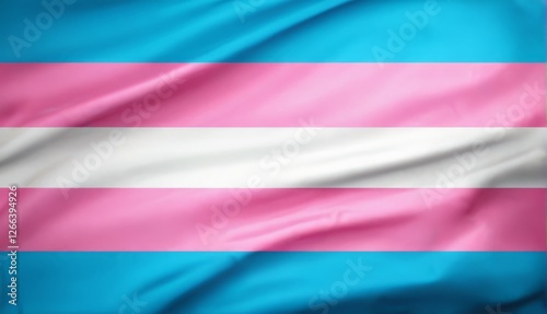 Vibrant closeup of the transgender flag with pink, white, and blue stripes in a diagonal pattern, waving in the wind.