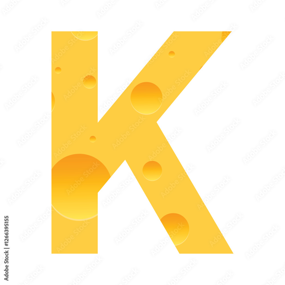 Cheese font K letter. Illustration on white background. Cheese font K letter. Illustration on white background.