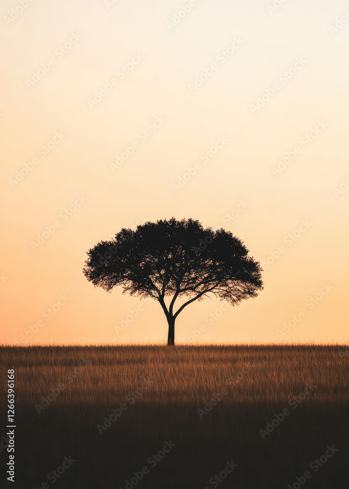 Silhouette of a tree against a golden sunset sky Silhouette of a tree against a golden sunset sky