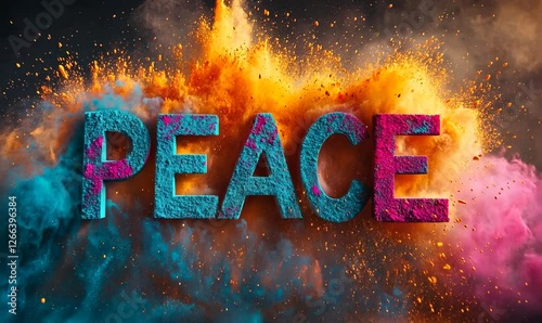 The Word Peace Appearing Between Colorful Powder Explosion