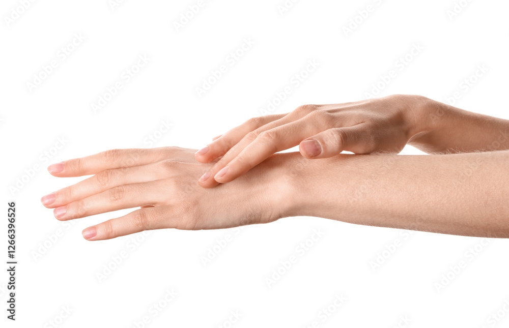 Beautiful female hands on white background Beautiful female hands on white background