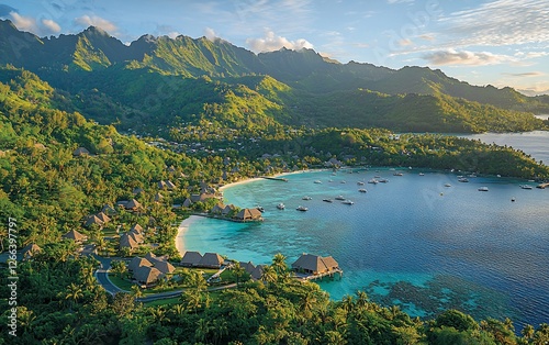 Wallpaper Mural Tropical bay with luxury resort nestled in lush mountains. Torontodigital.ca