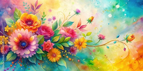 Vibrant Floral Arrangement A Whimsical Watercolor Painting of Blossoms and Twining Stems in a Symphony of Colors