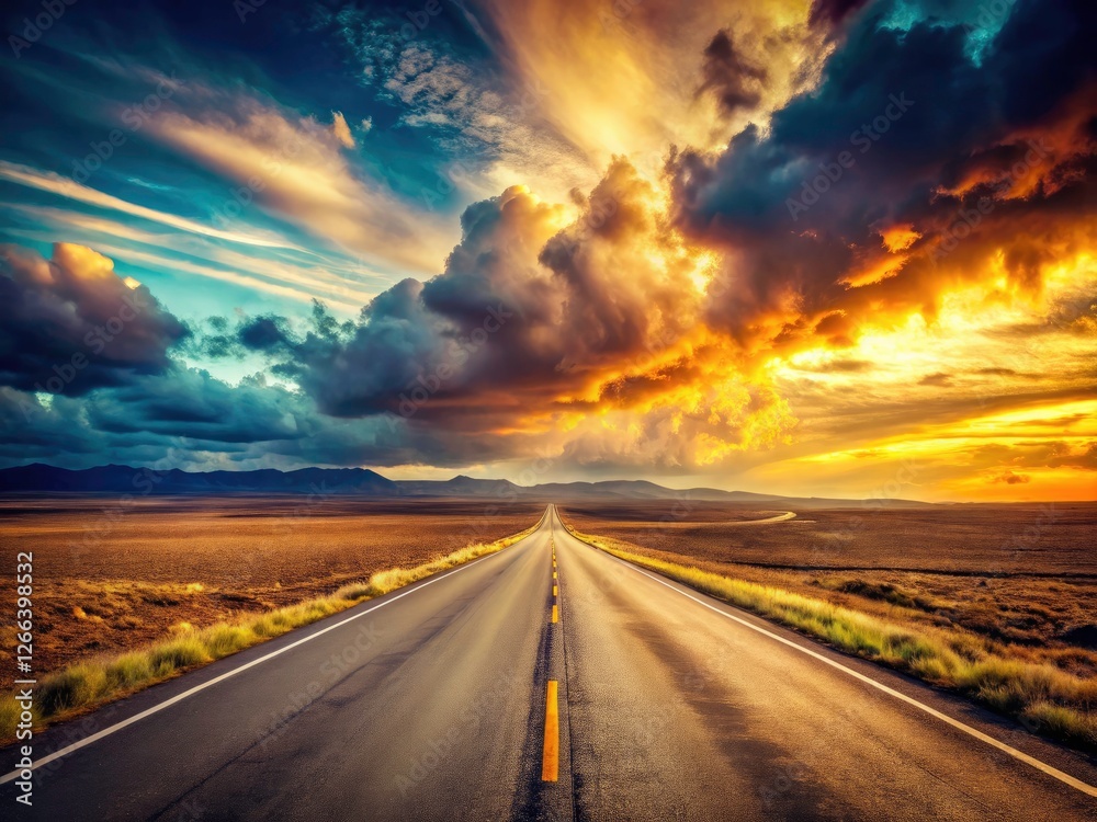 Fototapeta premium Iconic American landscapes, desolate highways, and fleeting moments captured in poignant road trip documentary photography.