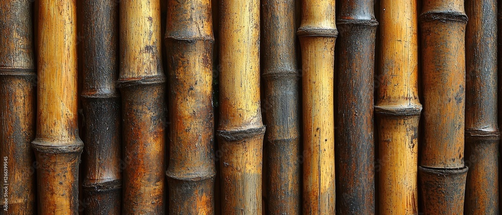 A close-up view of vertical bamboo stalks, showcasing their natural textures and earthy tones. A close-up view of vertical bamboo stalks, showcasing their natural textures and earthy tones.
