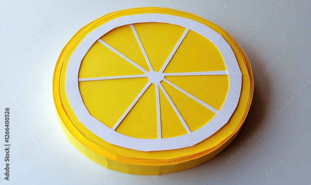 A vibrant, handcrafted yellow paper lemon slice model showcasing intricate details and textures A vibrant, handcrafted yellow paper lemon slice model showcasing intricate details and textures