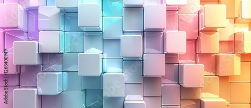 A vibrant, abstract background featuring a colorful arrangement of 3D cubes, blending shades of pink, blue, and orange.
