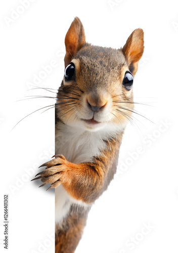 Cute squirrel peeking around corner isolated on transparent background