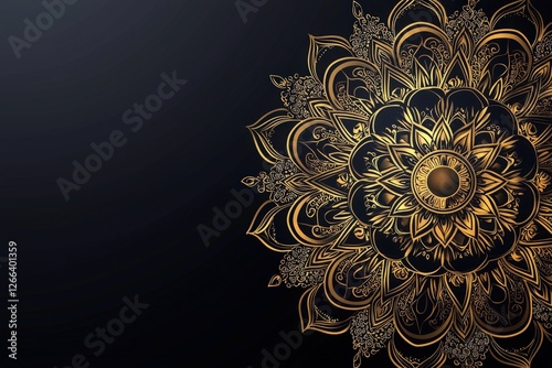 A stunning golden mandala design on a dark background, showcasing intricate patterns and a sense of tranquility.
