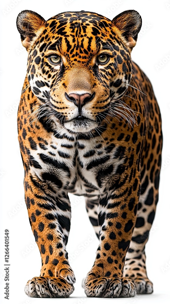 Striking Image of a Large Leopard Poised on a Clean White Surface, Showcasing Its Unique Markings Striking Image of a Large Leopard Poised on a Clean White Surface, Showcasing Its Unique Markings