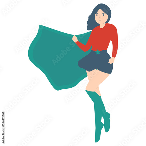 Girl Superhero Character with Flat Design Concept. Isolated on White Background.