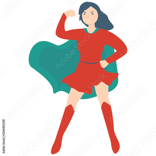 Girl Superhero Character with Flat Design Concept. Isolated on White Background.