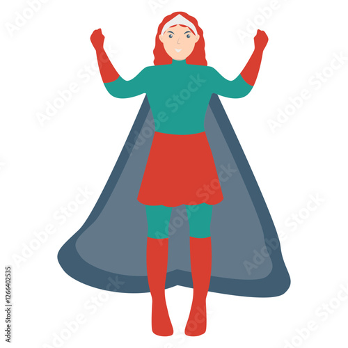 Girl Superhero Character with Flat Design Concept. Isolated on White Background.