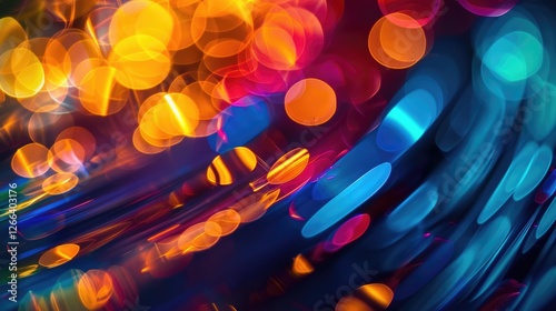 Abstract background with colorful curves and shapes. Abstract background with abstract color waves and blurred light, blurry light, dark background
