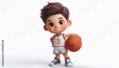 Cute cartoon basketball player studio digital artwork bright background front view sports concept