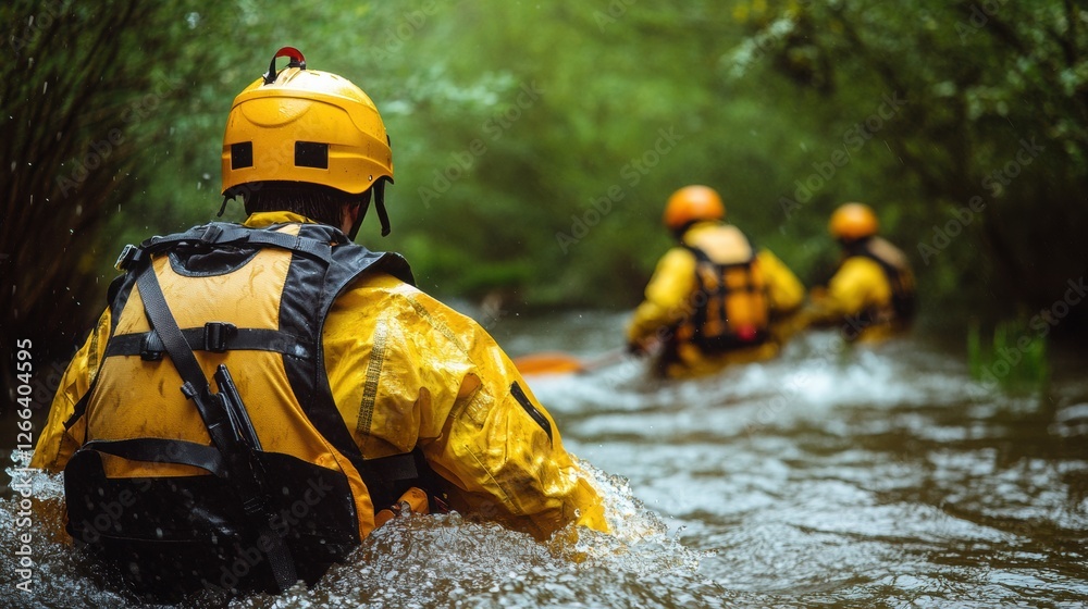 Disaster response team providing aid and relief in the aftermath of a natural disaster Disaster response team providing aid and relief in the aftermath of a natural disaster