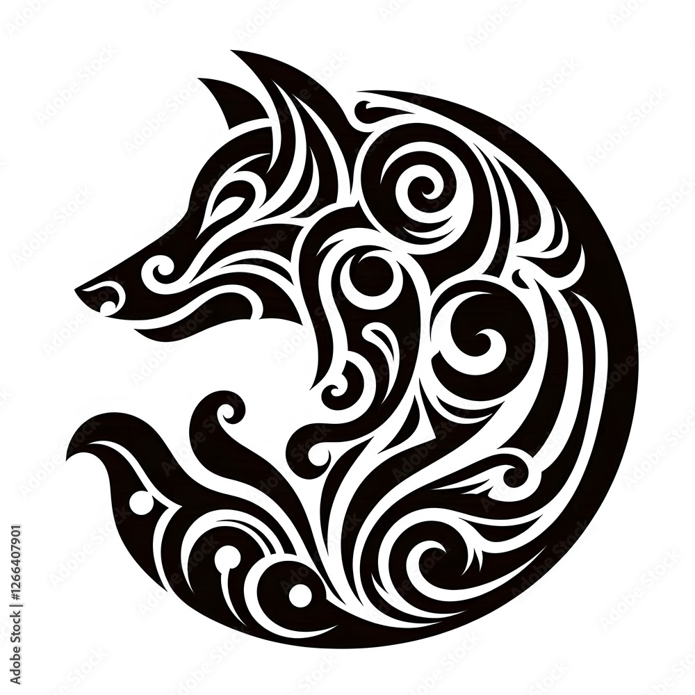 AI Generate of Wolf Shape in Maori Art style isolated in white