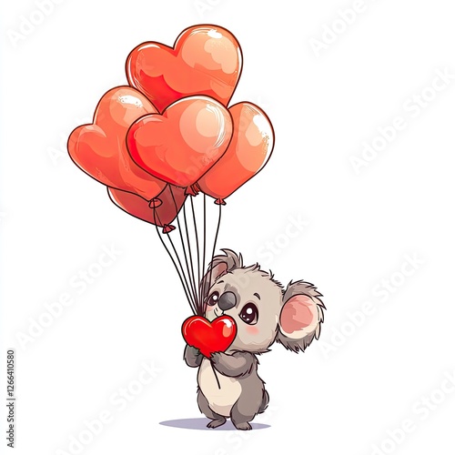 Cartoon koala celebrates australia day with heart balloons photo