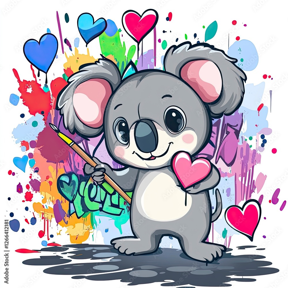 Naklejka premium Cartoon koala celebrating australia day with hearts