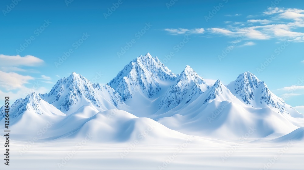 Obraz premium Snowy mountain range under a blue sky, winter landscape, postcard background