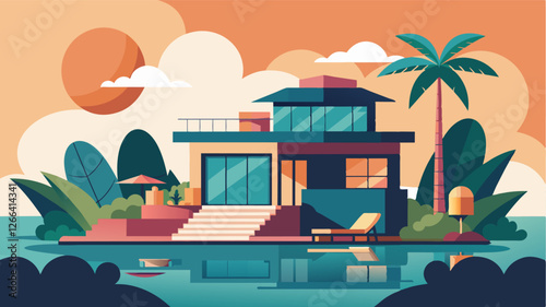 With highend amenities and plush furnishings your vacation home offers the perfect balance between comfort and productivity.. Vector illustration