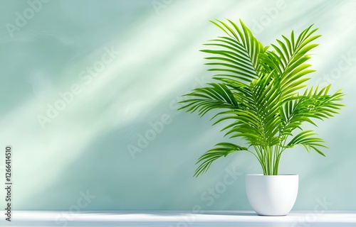 Tropical palm trees in pots evoke a summer beach vacation vibe