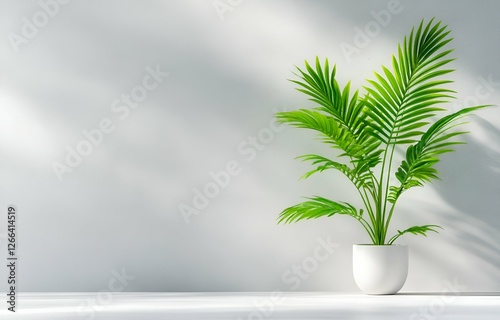A green houseplant in a glass vase adds natural decor to the room