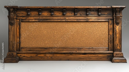 Ornate wooden bar with a cork panel, showcasing craftsmanship in a stylish interior setting