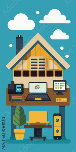 Your chalet office boasts highspeed internet and a stateoftheart printer ensuring that your work is always up to par.. Vector illustration