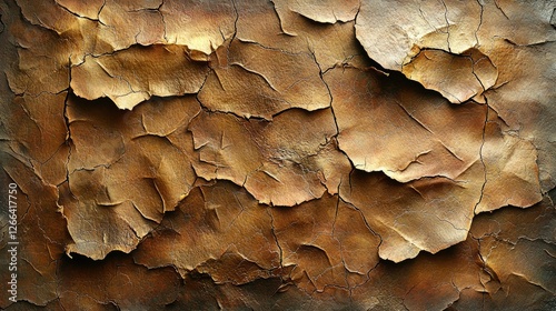 Textured close-up of cracked, weathered surface resembling aged leather with warm tones