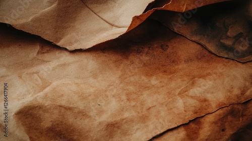 Close-up of crumpled, aged paper showcasing warm tones and textures for artistic backgrounds