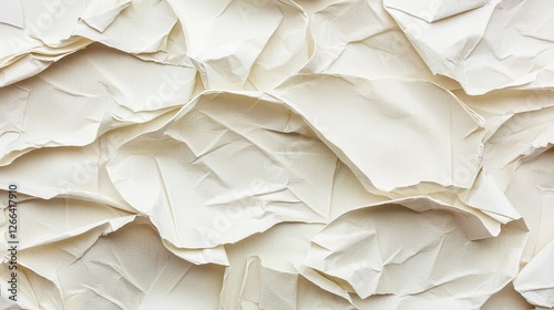 Crumpled white paper texture showcasing intricate folds and shadows, ideal for backgrounds (1)