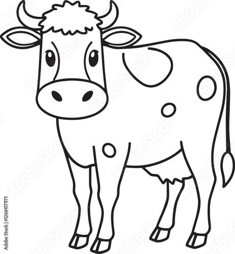 Hand drawn sketch of cow isolated, Black and White Cartoon Vector Illustration for Coloring Book or design poster