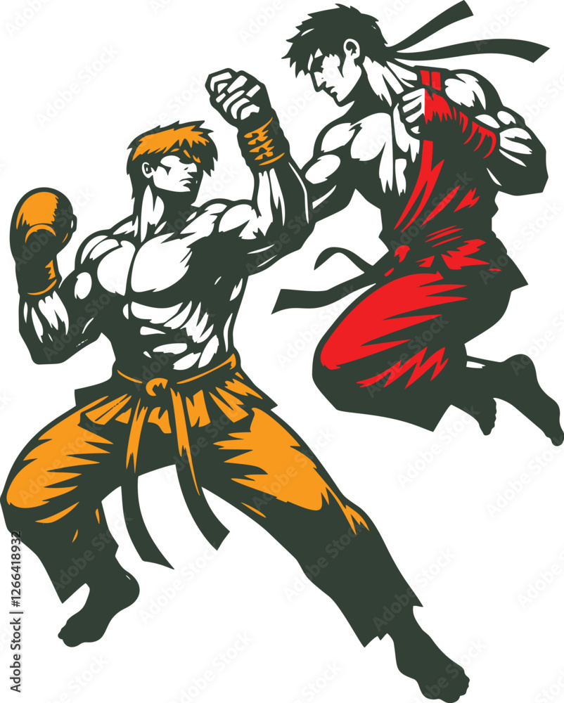 Two martial artists fighting. (2)