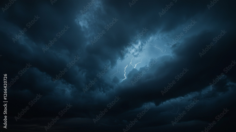Obraz premium Night sky, dark storm clouds, lightning flashes -ai