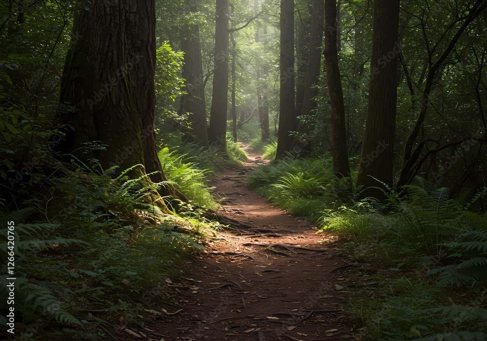 Obraz premium A Tranquil Forest Path Meanders Through a Lush Jungle