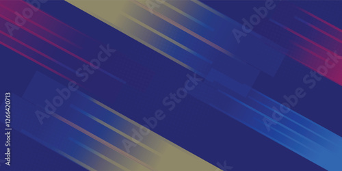 Set of abstract red, yellow, stripe diagonal lines light on dark blue background. Vector illustration dot