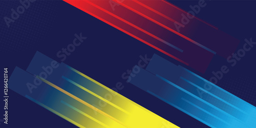 Set of abstract red, yellow, stripe diagonal lines light on dark blue background. Vector illustration dot