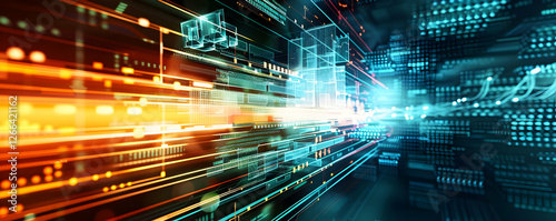 Abstract digital background with vibrant lines representing data flow and technology