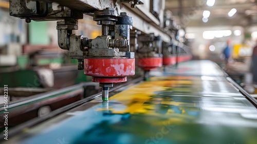 A close-up photo of a printing press in operation.  photo