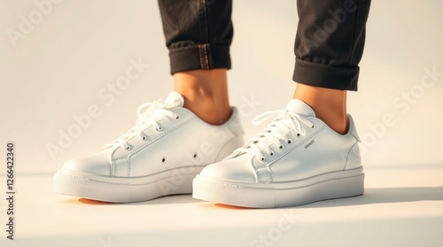 Stylish White Leather Sneakers Casual Fashion Footwear