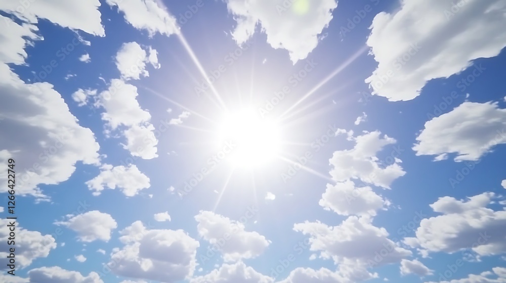 Sunny day, bright sun, fluffy clouds, blue sky, background Sunny day, bright sun, fluffy clouds, blue sky, background