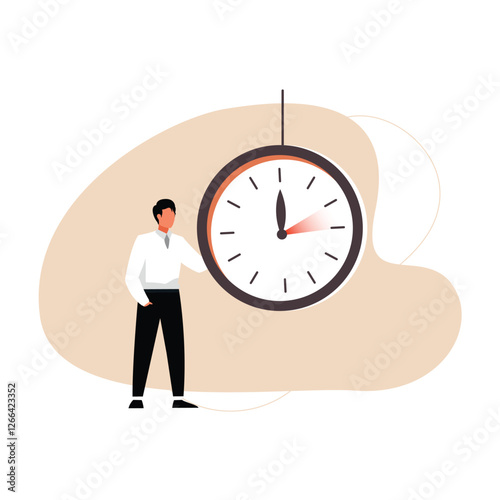 Waiting man with clock, Good time management, scheduling concept. Office manager, Flat vector cartoon illustration isolated on white background