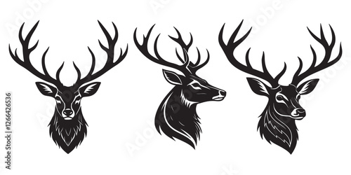 Deer heads silhouette on white background