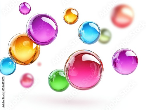 Colorful glossy spheres floating in mid-air against a bright background