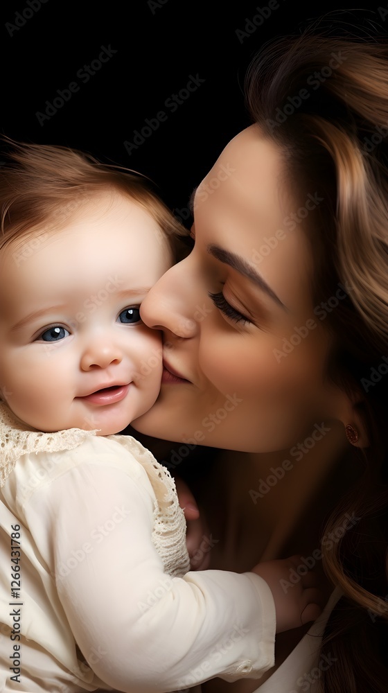 Tender Mother s Kiss Close up Portrait of a Loving Mother and Baby Daughter Tender Mother s Kiss Close up Portrait of a Loving Mother and Baby Daughter