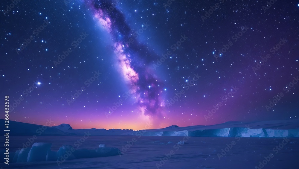 Naklejka premium Anime style of north pole galaxy with Glowing Fireflies Under a Starry Sky