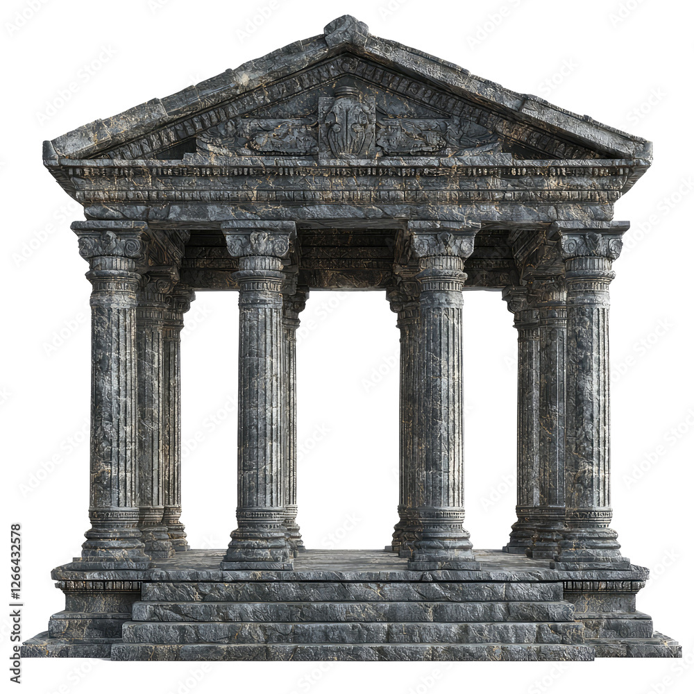 Fototapeta premium Isolated Stone Temple with Pillars Surrounded by Natural Elements, Capturing Ancient Architectural Beauty in Detail