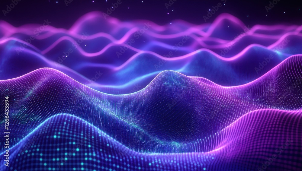 Abstract data visualization, digital waves, vibrant gradient, glowing particles Abstract data visualization, digital waves, vibrant gradient, glowing particles